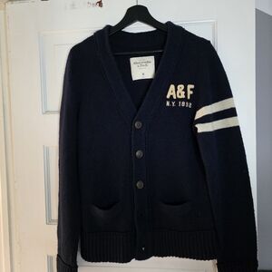 A&F Navy Cardigan with White Stripes
